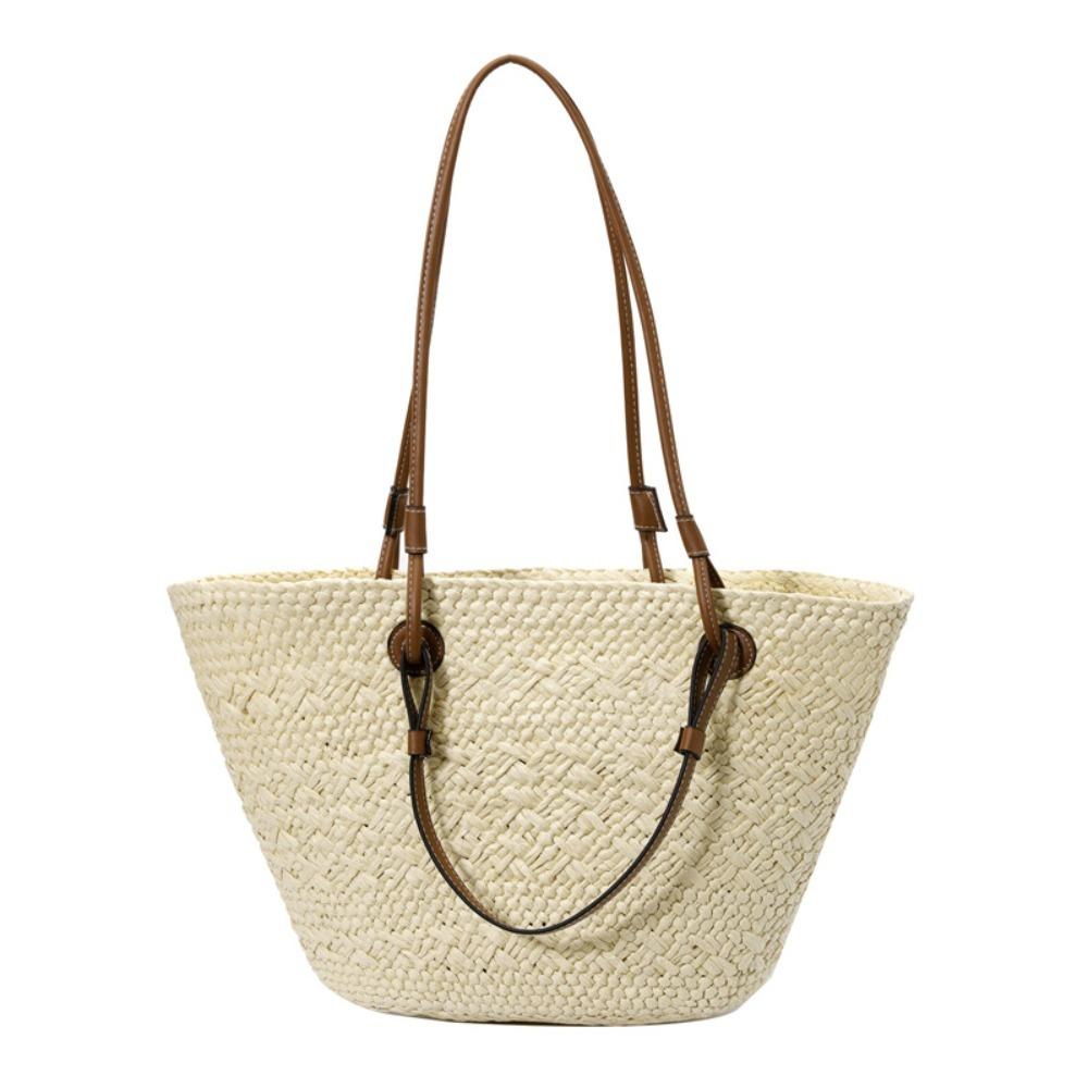 

New Handmade Straw Woven Basket Bag Simple Design Large Capacity Travel Tote Bag Stylish Shoulder Bag