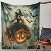 Gothic Witch Moon Pumpkin Halloween Pattern Flannel Throw Blanket Soft Warm Bed Sofa Cover,Decorative Fleece Bedding Rug for Home Party Gift