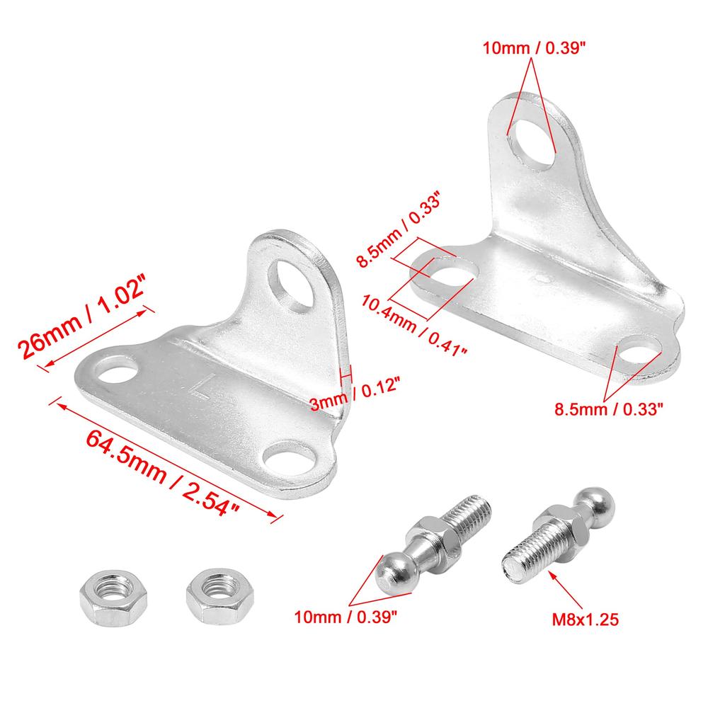 X AUTOHAUX Vehicle Ball Bolt Mounting Bracket Ball Stud Mounting Bracket 10mm Silver Tone for Gas Strut Shocks with Screws 4 Sets