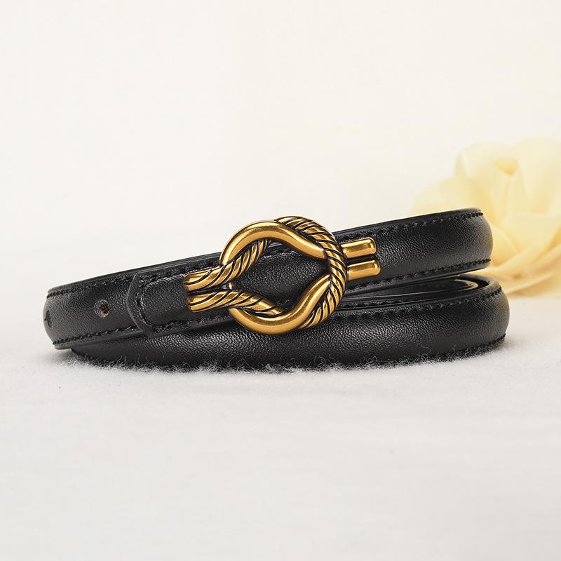 Belt Women's Women's Fine Belt Leather Cowhide Belt Versatile Fashion Decoration Simple Twist Knot Belt