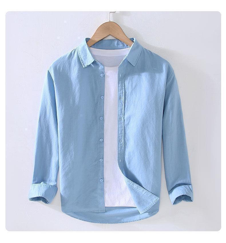 Spring Summer Chinese Style Lapel Long Sleeved Linen Shirt  Men Japanese Style Loose and Fashionable Casual Cotton Linen Shirt Jacket
