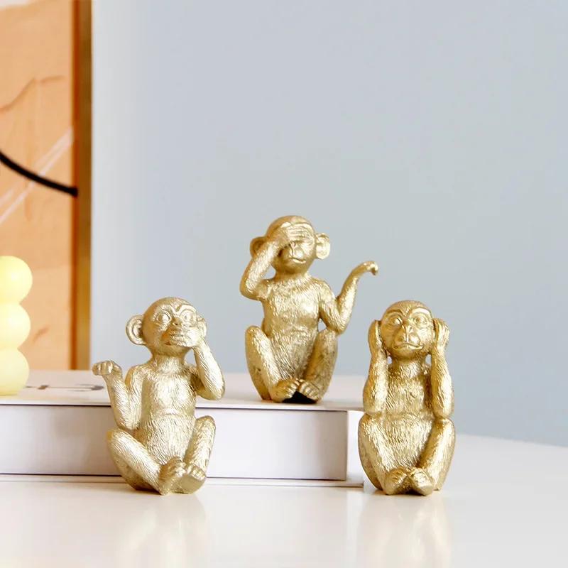 3pcs/set Miniature Monkey Figurines Home Decorative Ornament Crafts Home Bedroom Dormitory Dormitory Decor Crafts Miniatures