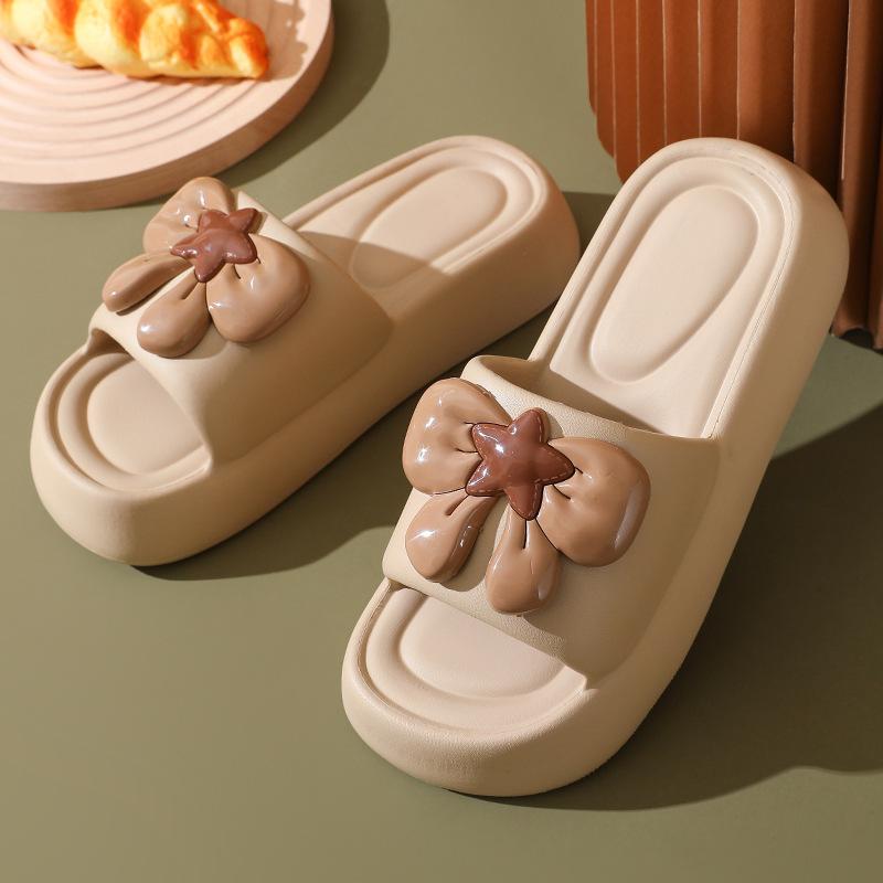 Summer thick bottom bow cool slippers female cute indoor home non-slip outer wear slippers thick bottom increase