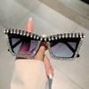 Brand Designer Luxury Diamond Pearl Cat Eye Sunglasses Women For Female Fashion Vintage Sun Glasses Punk Crystal Shades Uv400