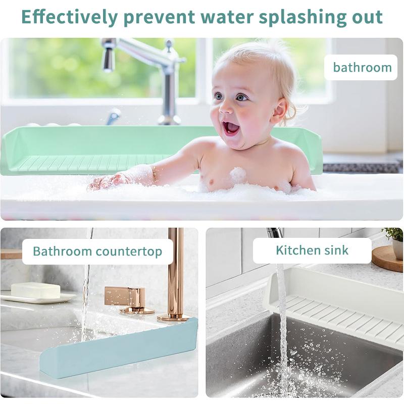 Bathtub Splash Guard For Kids - Silicone Tub Side Shelf For Extra Play Space, Large Bath Toy Tray Holder