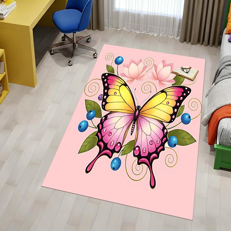 Butterfly Flowers Pattern Area Rug, Office Carpet Indoor Outdoor Entrance Doormat, Non-Slip Soft And Comfortable, Living Room, C122057
