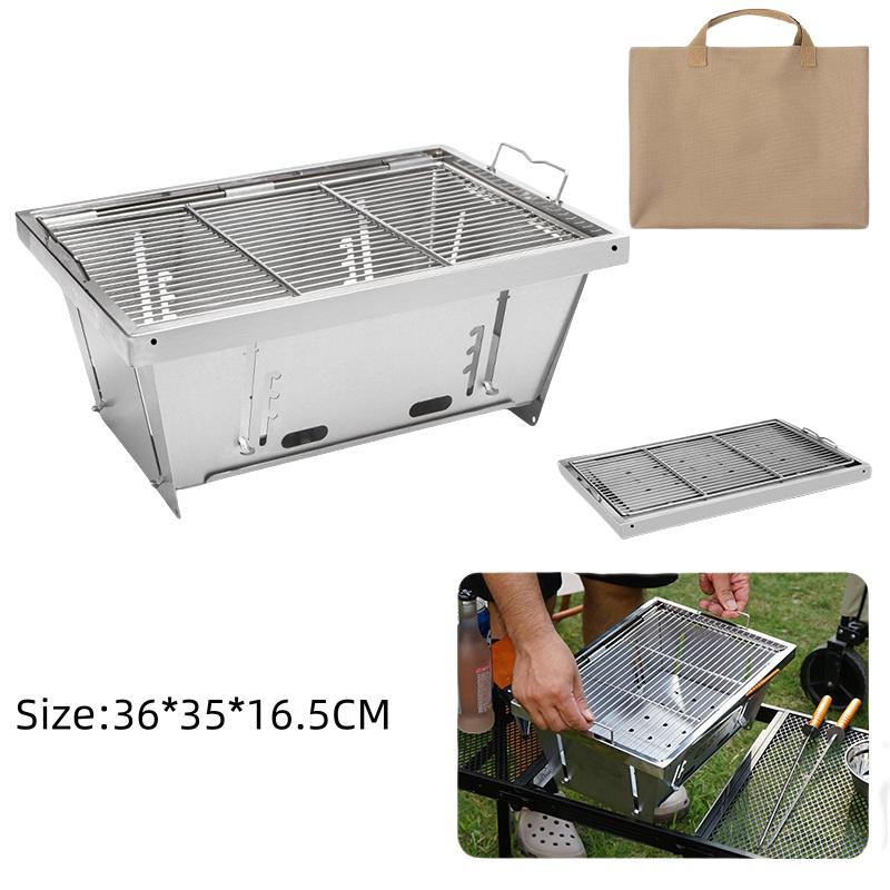 Outdoor Barbecue Charcoal Grill Portable Camping Stainless Steel Folding Wood Heater IGT Table Accessories Camping Cookware