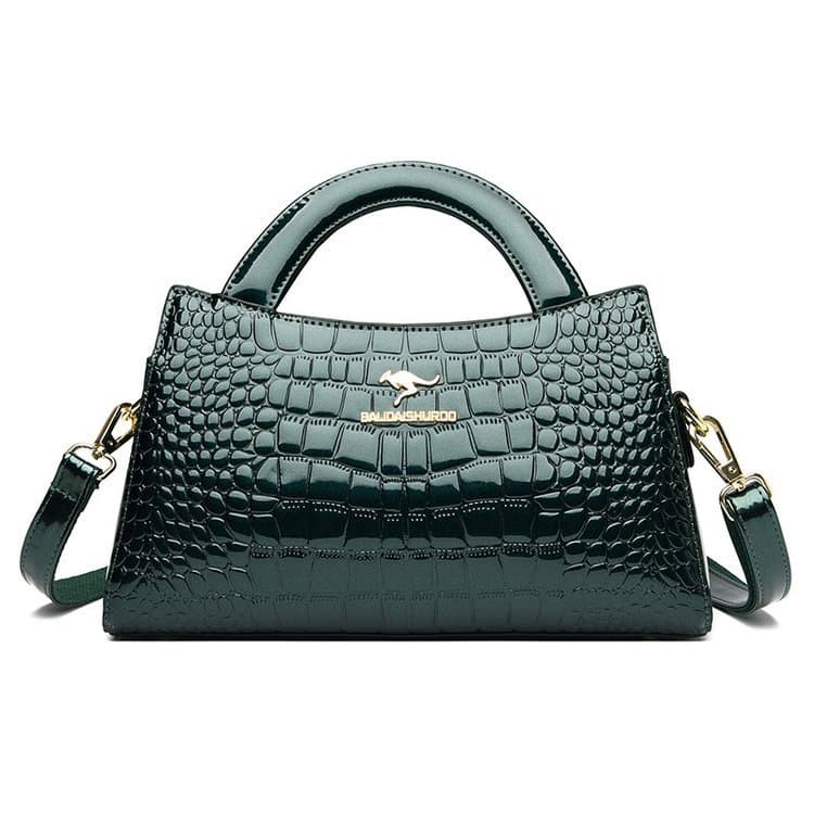 Crocodile pattern glossy handbag women's shoulder messenger bag