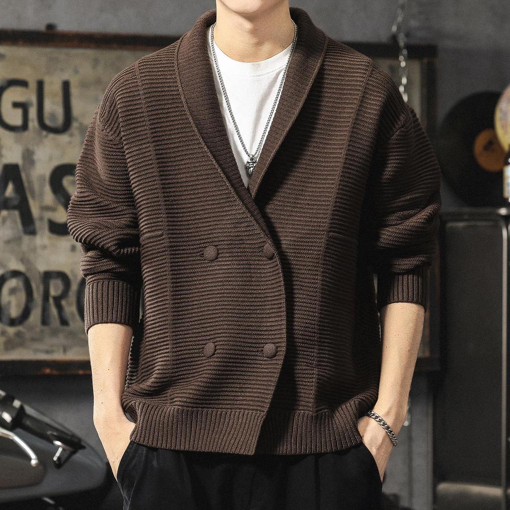 Men's Luxury Double-Breasted Thick Knit Cardigan - Autumn/Winter Loose Warm Sweater Coat