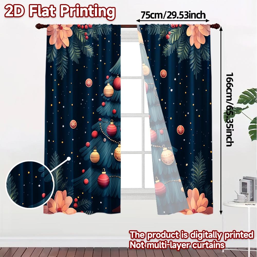 2pcs,Curtains Christmas Tree Ornaments Stars_a (2) Print Modern Curtains Polyester Curtains Decorations Outdoor Perfect for