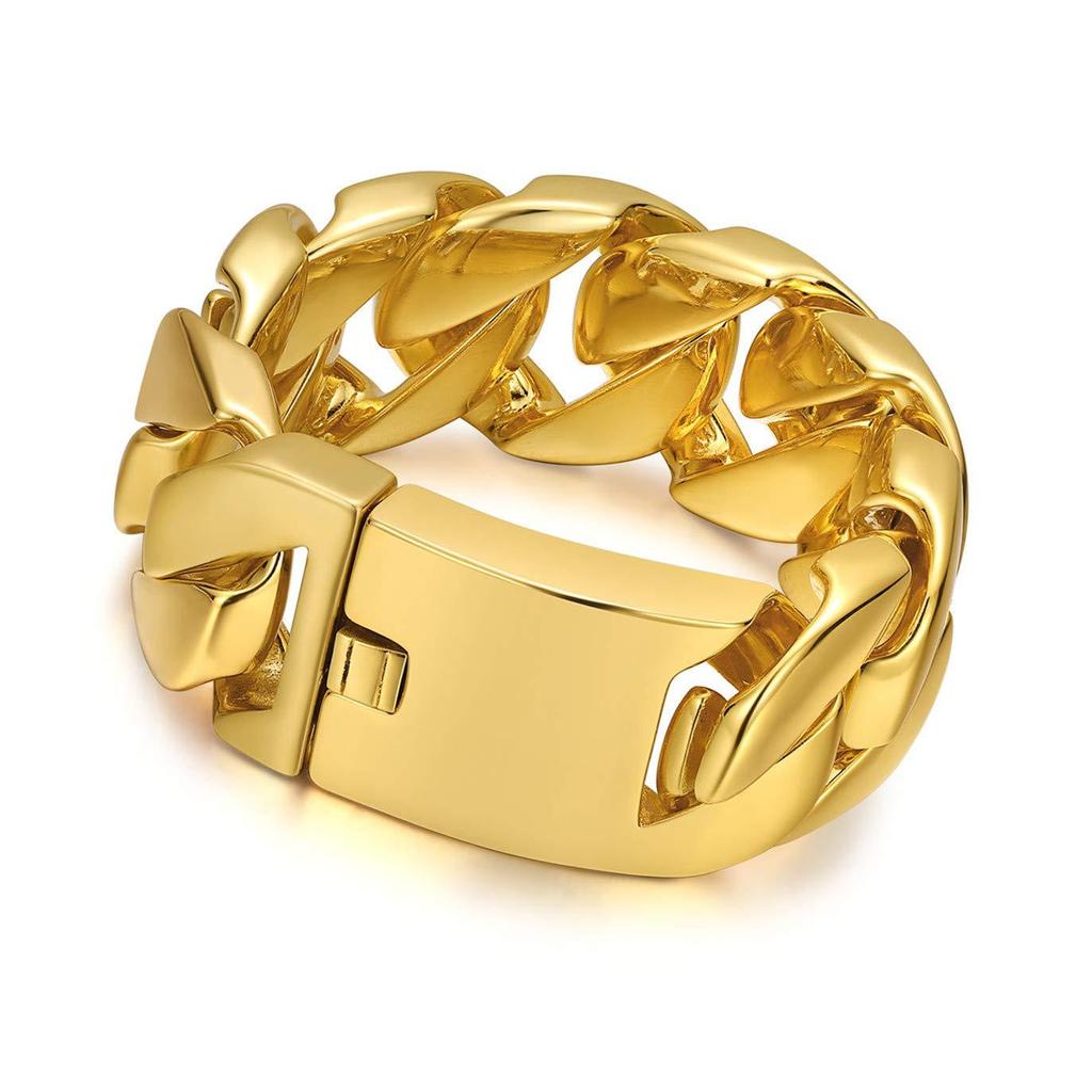 European & American Hot-Selling 32mm Thick Cuban Chain Bracelet Set - Bold Gold Titanium Steel Design