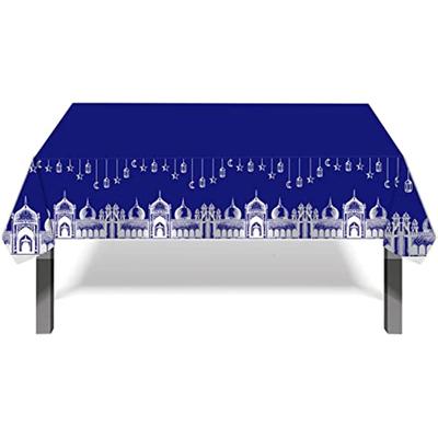 Ramadan Mubarak Tablecloth Eid Party Decoration Muslim Blue And Silver Ramadan Rectangle Tablecloth For Ramadan Party Favors