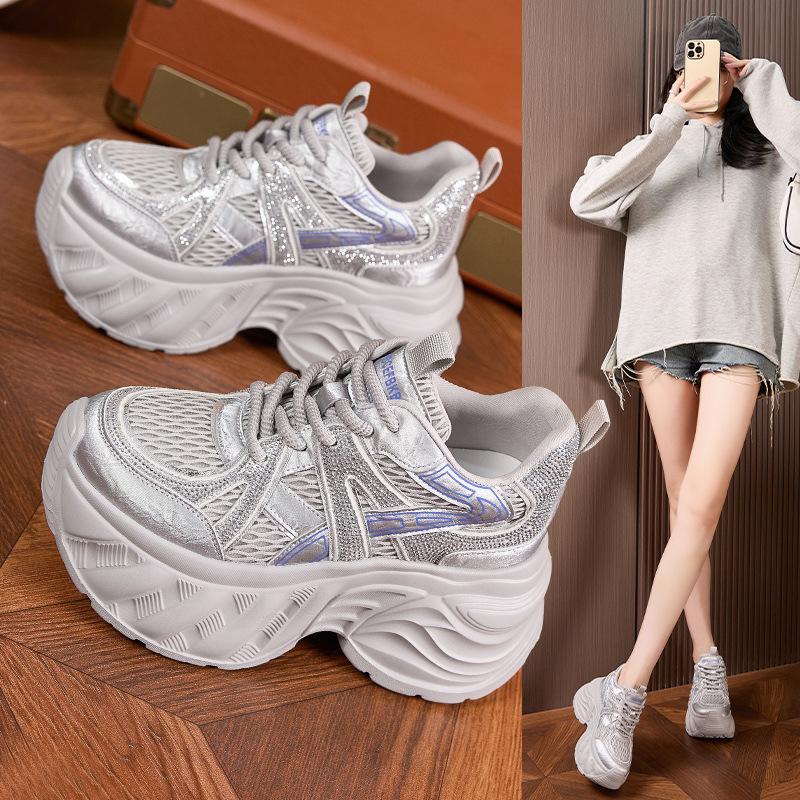 Thick-soled Inner Height Increase Dad Shoes Women's 2025 Autumn New Mesh Shoes Ultra-light Soft-soled Women's Shoes Casual Sports Shoes