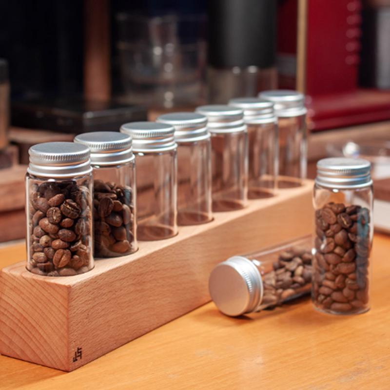 Coffee Bean Glass Tube With Aluminum Tool Bottled Tubes Grain Storage Wooden Sealed Airtight Canisters