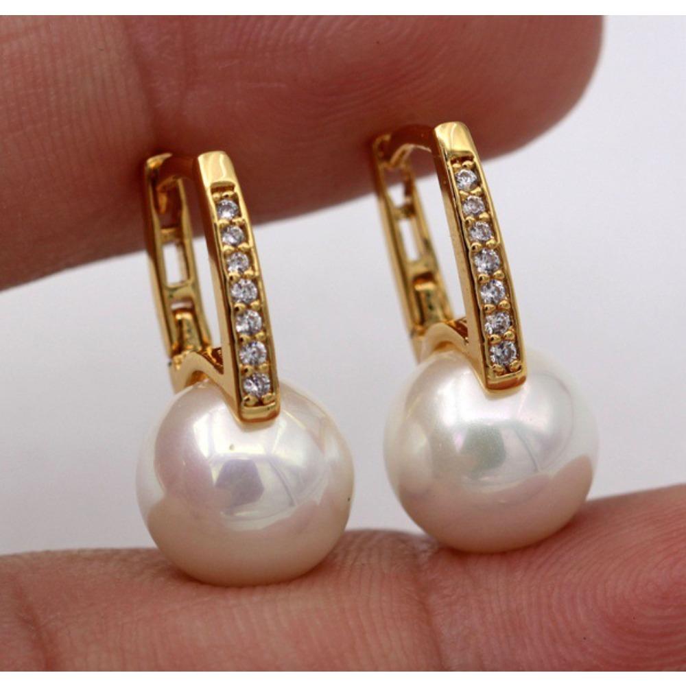 18k Gold Plated Pearl Ear Clips Creative Diamond Stud Earrings for Women Fashion Jewelry золотой