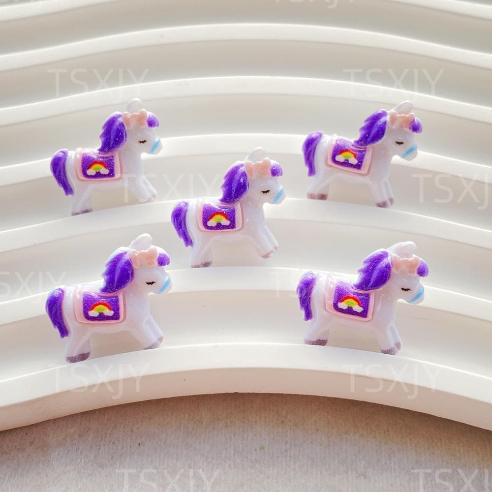 20pcs Mix Mini Colored Cartoon Unicorn Horse Nail Art Flatback Stone Figurines Scrapbook Charm DIY Jewelry Decor Crafts