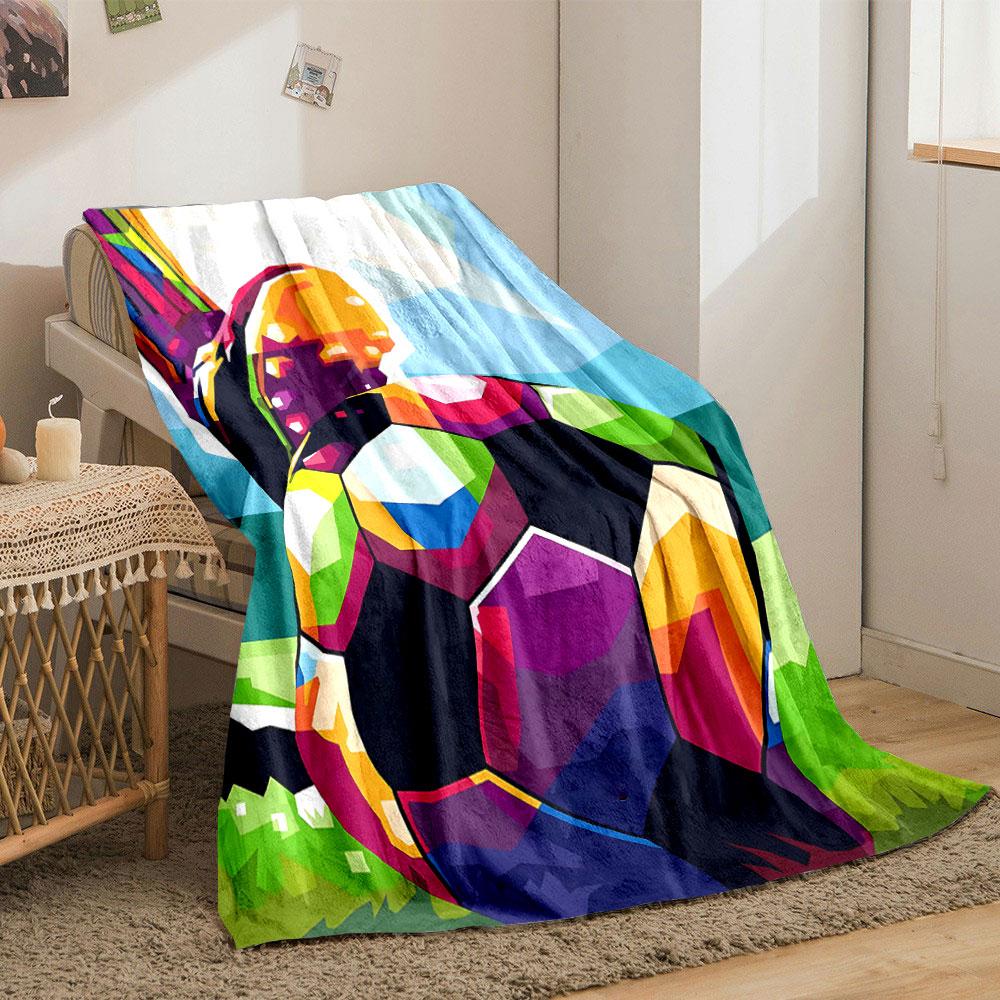 Colorful Geometric Patterns Depicting a Soccer Ball and a Cleat In Motion. for All Seasons Blanket Lunch Break Throw Gift