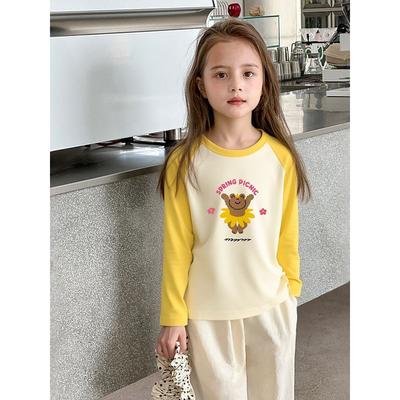 2026 Autumn New Korean Style Children's Clothing Girls' Long Sleeve T-Shirt Cartoon Trendy Baby Clothes Children's Pure Cotton Base Shirt