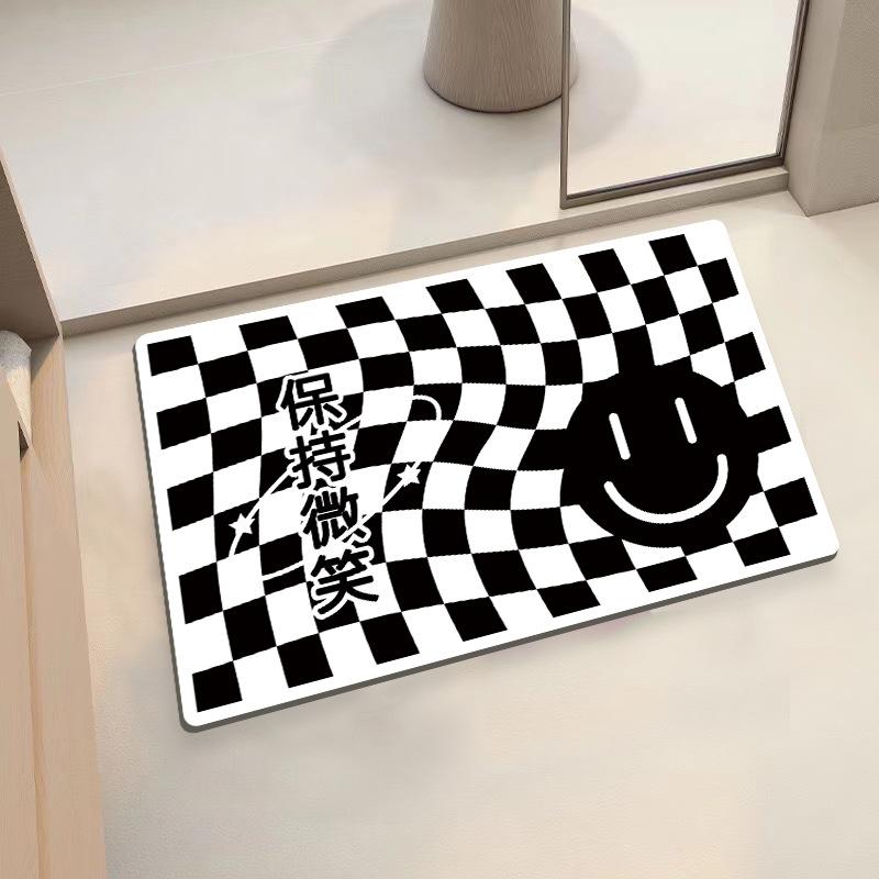 Checkerboard Soft Diatom Mud Absorbent Mat Bathroom Bathroom Door Non-slip Quick Drying Mat Door Mat Entry