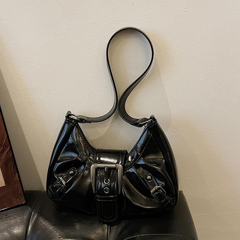 Yogodlns Vintage PU Leather Shoulder Bag for Women Y2K Spicy Girl Trend Maillard Style Underarm Bag High Quality Women Handbags
