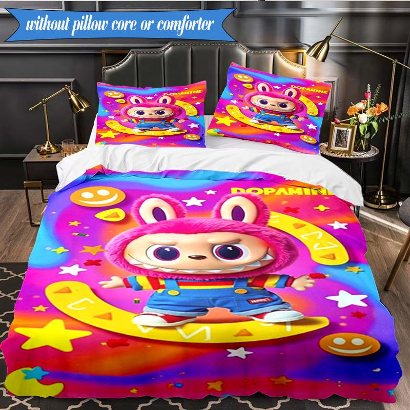 Labu-bu Friends Adventure 3pcs K-pop music group Bedding set,Ideal for Bedroom, Dormitory,Including Duvet Cover And 2pcs Pillowcases,Fan gifts