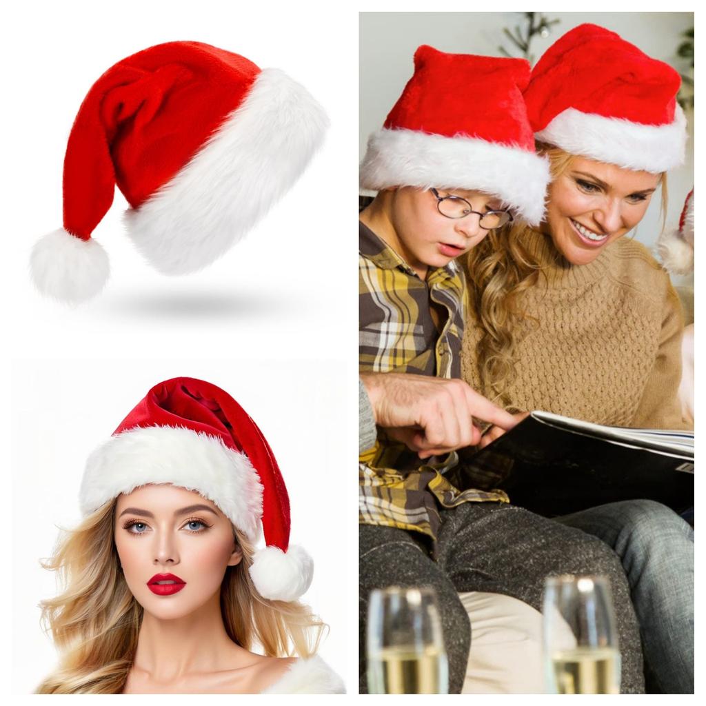 Red Fluffy Christmas Santa Hat Adult Kid Santa Hat Ornaments Xmas Home Birthday Party Near Year Festive Baby Shower Holiday Gift