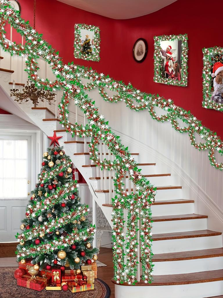 Christmas Tinsel Garland Metallic Shiny Garland Christmas Decoration for Home Thick Hanging Navidad 2025 Xmas Clearance