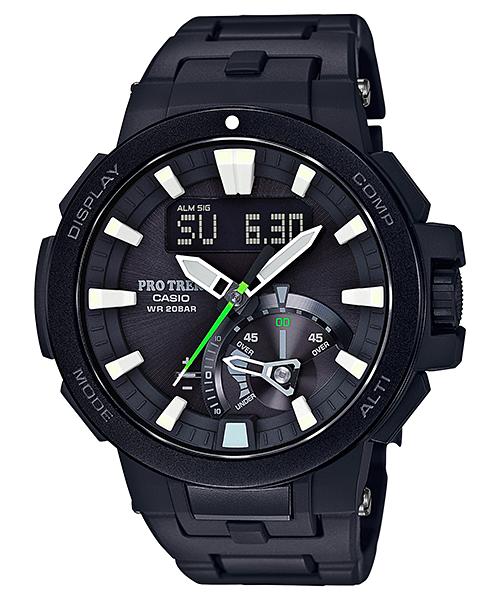 

Чоловічий годинник Casio з нержавіючої сталі, водозахист 200M, цифровий, з будильником, кварцовий, PRW-7000FC-1 чорний