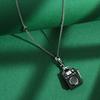 Retro Enamel Black Radio Pendant Necklace with Microphone Design