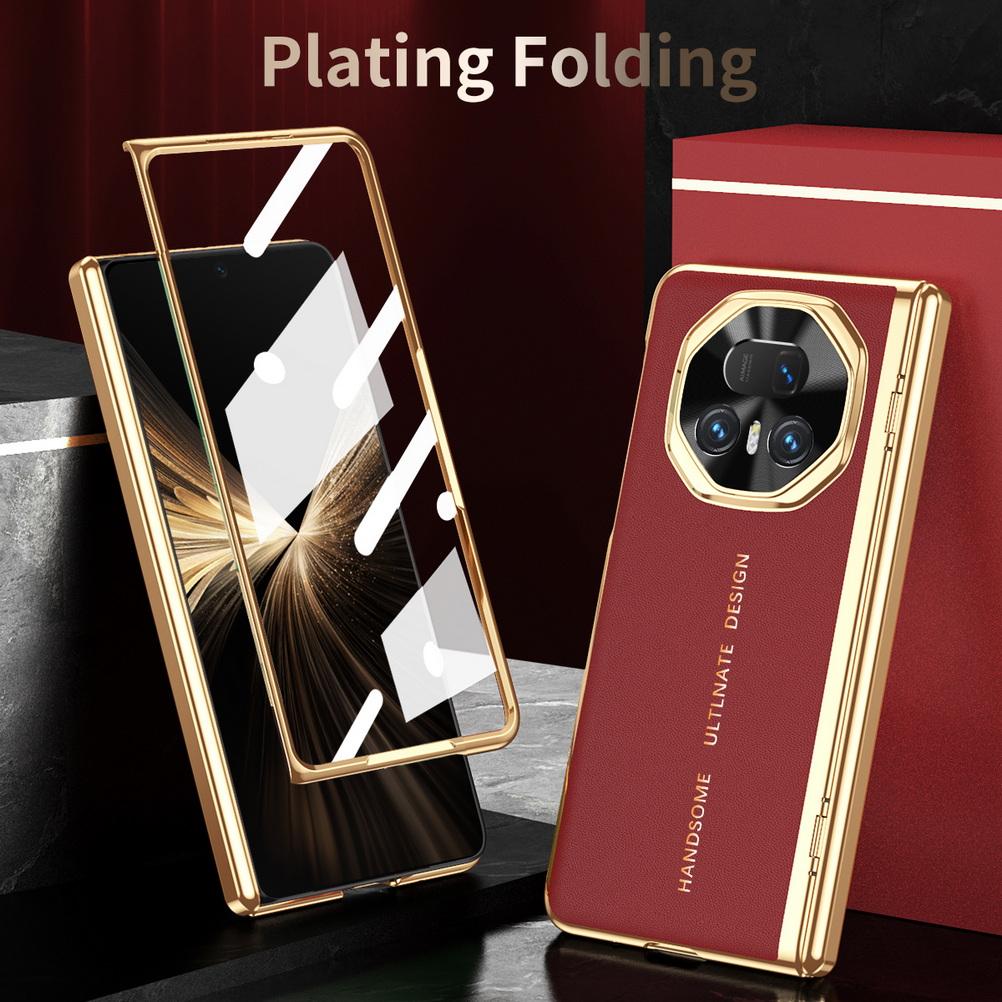 Leather Plated Frame Hinged Tempered Glass Protective film Case For Honor Magic V5 V 5 Magic V3 All-inclusive Cover