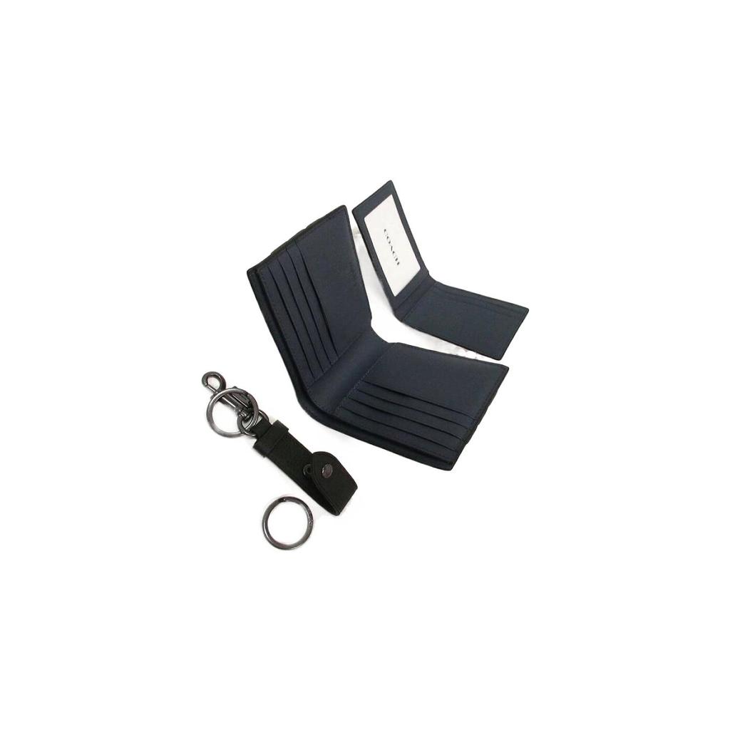 New COACH 3 IN 1 Wallet Canvas With Pebbled Leather Card Holder Wallet Men's Charcoal And Denim Color CE549-QBTU9