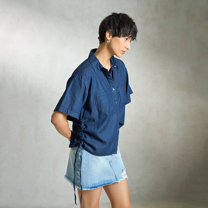 Virgio Women Regular Length Short Box Fit Collar Neck Shirt