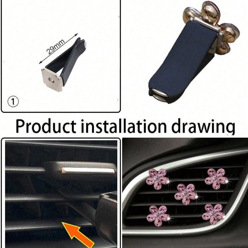 5pcs Pink/White Crystal Car Air Vent Fragrance Decoration Clip, Auto Interior Decor Accessories
