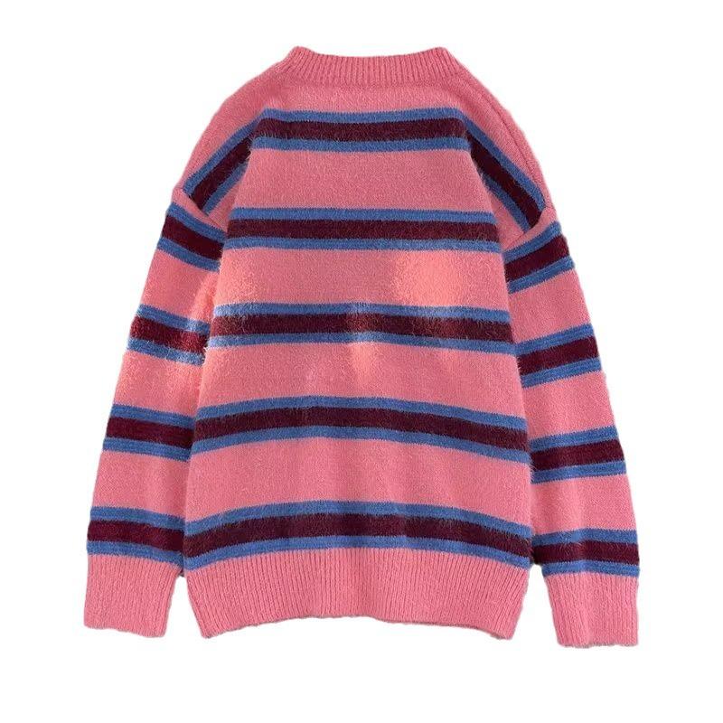 Soft waxy gentle stripes lazy wind autumn and winter new sweater men's and women's loose retro knitted sweater