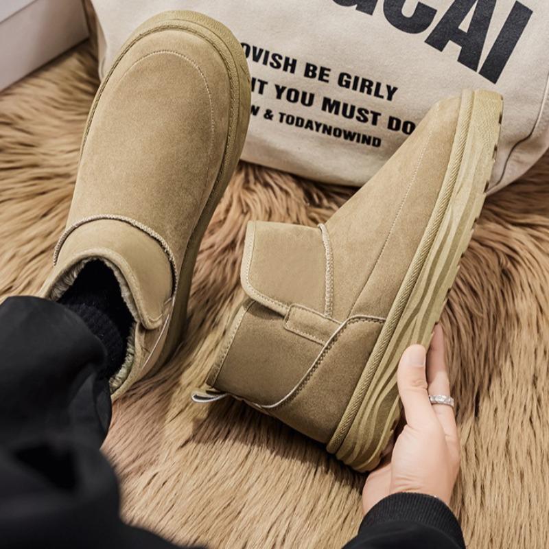 Men Fur Integrated Snow Boots Fleece Lined Cold Proof Warm Chunky Cotton Shoes