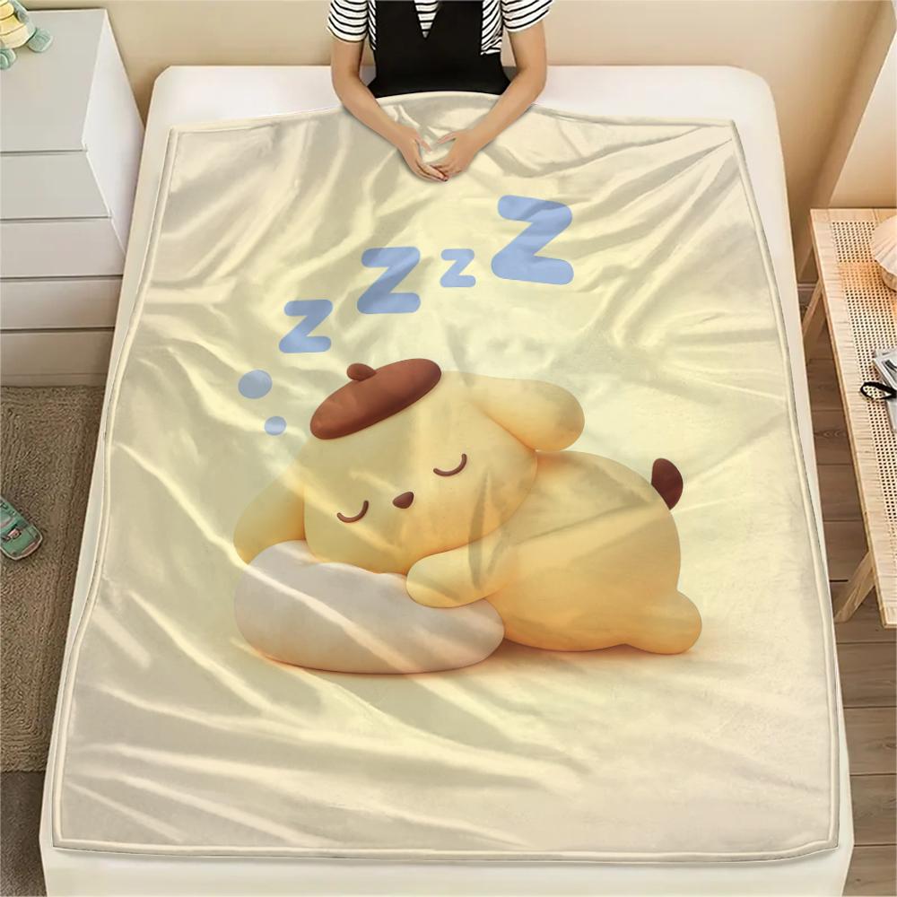 1PC Pompompurin Print Flannel Blanket, High quality All Seasons, Home Decor, Warmth and Comfort, Perfect for Christmas Gifts
