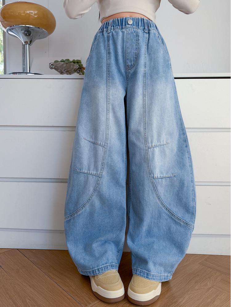 2026 Girls' Straight Leg Solid Color Jeans for Kids