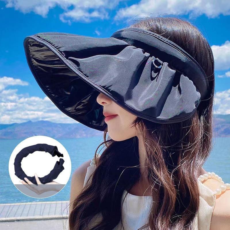 Summer Shell Sunshade Hat Uv Protection Dual Use Hair Hoop Sun Cap For Women Outdoor Beach Foldable Wide Brim Bucket Caps
