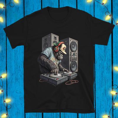 DJ Gorilla Shirt Gift For D.J. Mixing T-shirt Ape Tshirt Monkey Disc Jockey Funny Nightclubbing Tee CDJ Mixer Music Funny Birthday Present