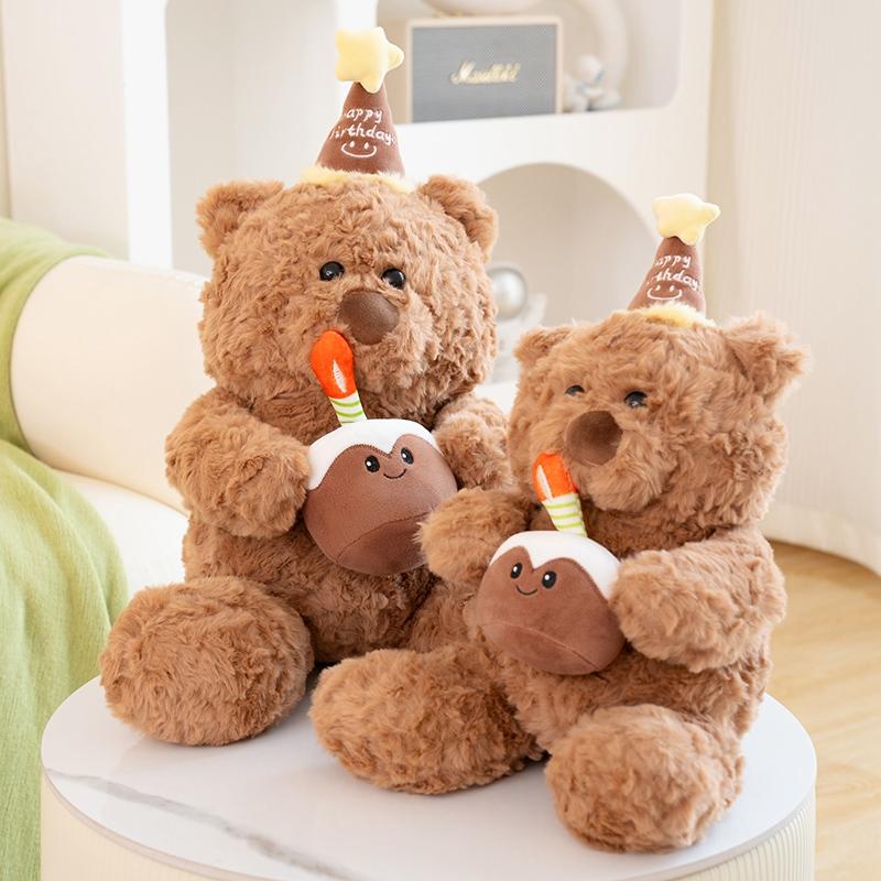 Non-Toxic Cute Bear Stuffed Plush Toy Cartoon Animal Teddy Bear Cake Plushies Cushion Dolls Kids Gifts Happy Baby One Birthday Party Decor