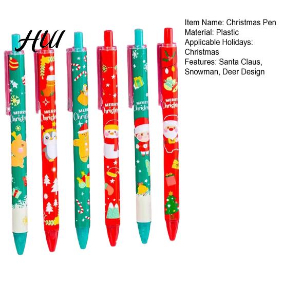 Christmas Season Gift Pen 6Pcs Gel Pens Various Festive Patterns Push-Type Joyful Writing Tool Stationery Supplies Party Favors Tree Design