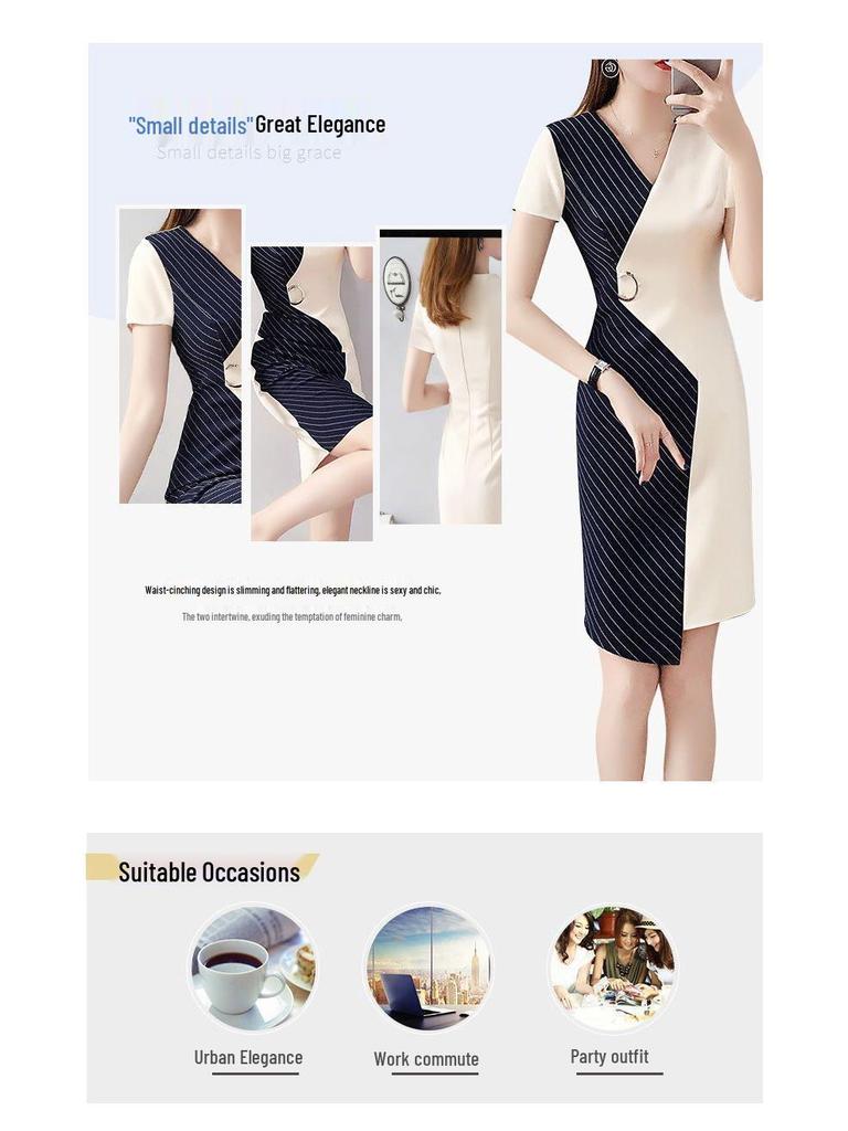 2025 Summer Irregular Short-Sleeve Dress: Stylish Age-Reducing Plus Size Mid-Length Cinched Waist Skirt for Women