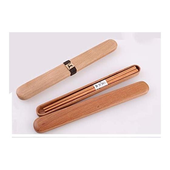 Natural Wood Chopsticks Set with Case, Japanese Style, Cherry Wood, 22.5cm Chopsticks, 25cm Case, Antibacterial, Portable Cutlery for Bento, Dining,
