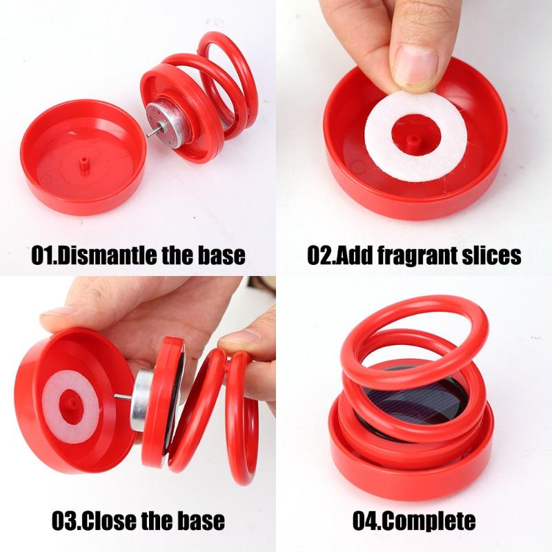 Car Solar Powered Air Freshener Ornament RV Truck Rotating Dual-ring Vision Levitation Aromatherapy with Wooden Fragrance Tablet