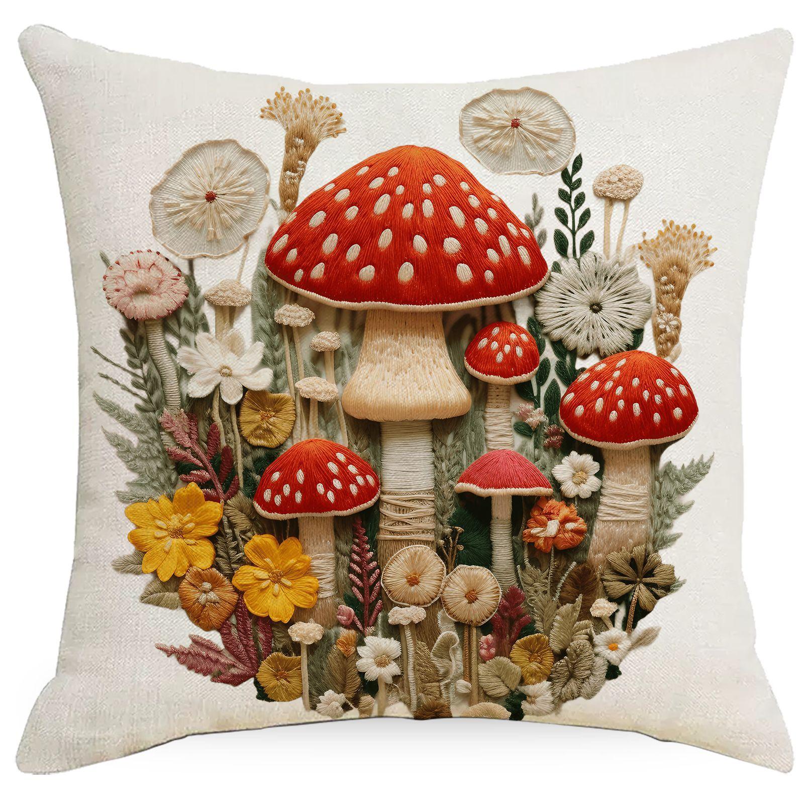 

Новая наволочка с имитацией вышивки, 3D-визуальным принтом грибов, для украшения дома, дивана, льняная, для спальни 45 * 45Cm
