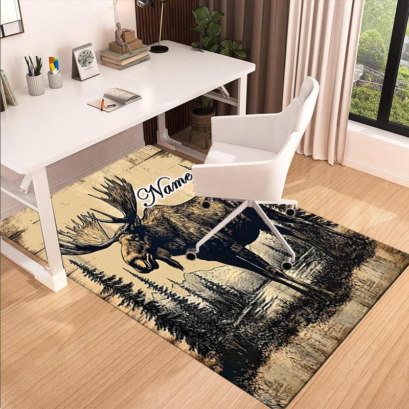1PC Custom Name Moose Wilderness Theme Floor Mat Ideal for Living Room, Game Rooms, Office, Bedroom,Floor Mat Playful Design