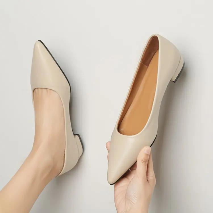 2025New Pointed Toe Shallow Mouth Square Heel Small Leather Shoes Women's Elegant High Heels Dress Shoes Zapatos Mujer