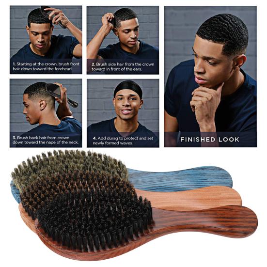 Boar Bristle Hair Brush Short Long Thin Thick Straight Curly Wet Dry Hair Comb with Ergonomic Handle Men Oil Head Mustache Beard Styling Brush
