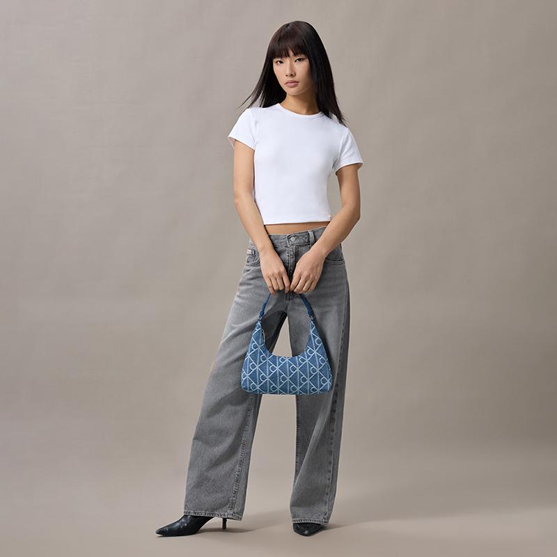 Calvin Klein Elegant Commuter Style Monogram Jacquard Print Underarm Bag Women Handbags Rainbow-Blue 4F3431G-YBN