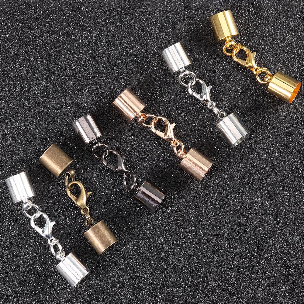 10pcs/lot Leather Cord Bracelet Lobster Clasps Hooks 2.5 3 4 5 6 7 8 9 10mm Crimp End Tip Caps Connectors For DIY Jewelry Making
